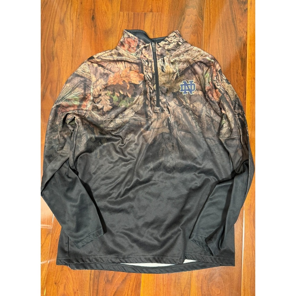 Notre Dame Fighting Irish 1/4 Zip Pullover Jacket Mossy Oak Camo Mens SZ Large